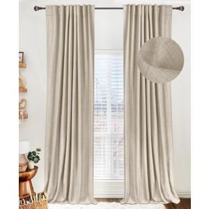 100% Blackout Shield Linen Blackout Curtains for Bedroom 90 Inches Long, Back Tab/Rod Pocket Living Room Drapes, Thermal Insulated Blackout Curtains 2 Panels Set, 50" W x 90" L, Oatmeal