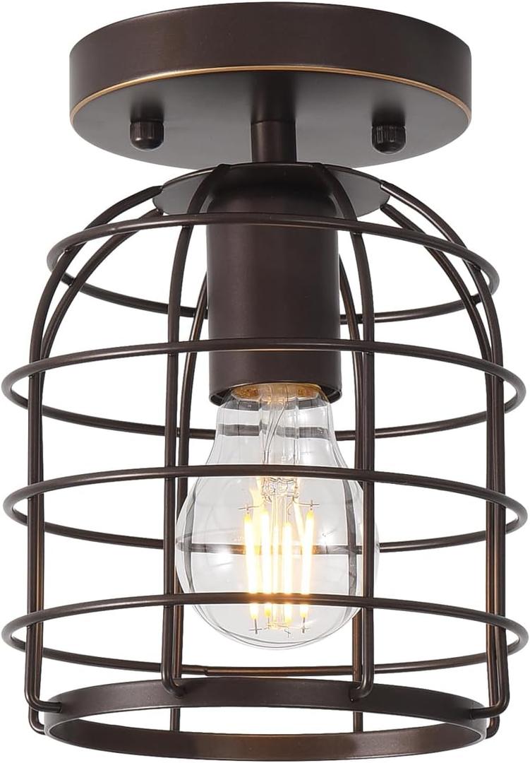 Create For Life Industrial Vintage Flush Mount Ceiling Light,Oil Rubbed Bronze Semi Flush Mount Ceiling Lamp Fixture for Hallway Stairway Kitchen Garage, E26, 1 Pack