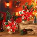 Zeyune Christmas Poinsettias Artificial Christmas Flowers Floral Red Table Top Pinecone Poinsettia and Holly Berries Silk Flower Arrangements in Decorative Pot Greenery Holiday Xmas Home Decor (2 Pcs)