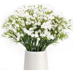 24PCS Realistic Artificial Babys Breath Flowers - Gypsophila Bouquet for Wedding, Party, Home Decoration | Anti-Shedding, 11 Inch, White Faux Flowers