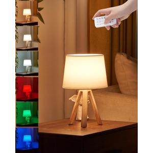 UMEXUS Cordless Table Lamp, Rechargeable Battery Powered, Timer & Dimmer & Remote Control & Color-Changing, Fabric White Shade, Small Tripod Lighting Patio Bedroom Living Room Home Office