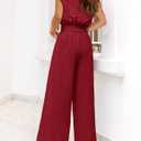 PRETTYGARDEN Women's Summer 2 Piece Outfits 2026 Cap Sleeve V Neck Belted Crop Tops Wide Leg Pant Sets Casual Tracksuit (Solid Wine Red)
