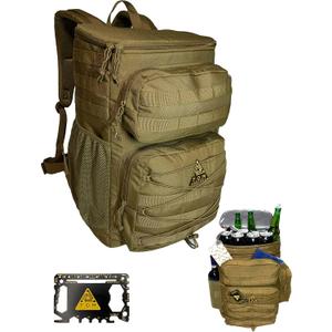 Cooler Backpack, Tactical, Insulated. Heavy Duty, Extra Large, Leak Proof for Hiking, Camping, Beach. Bonus, Credit Card Multi Tool Included (Khaki)