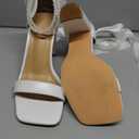 Ankis White Heels Wedding Shoes for Bride Women Chunky Heels Pearl Bow Heeled Sandals 2.75 Inch 7