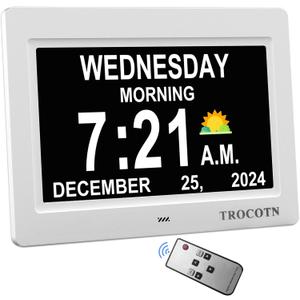 TROCOTN Dementia Clock, Calendar Clock Large Display with Custom Alarms. (7 inch White)