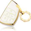 2Pcs YHC for Buick Key Fob Cover with Gold Keychain fit 2021 2022 2023 2024 Silverado 1500 GMC Sierra Buick Envision (WHITE)