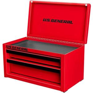 U.S. GENERAL U.S. GENERAL MINI STEEL TOOLBOX, 2 Drawers with magnetic locking mechanism and Top Storage, PVC Liners, Black Trim. (1, RED)