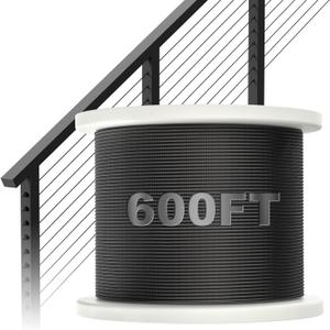 BLIKA 600FT 1/8" Black Stainless Steel Cable, T316 Marine Grade