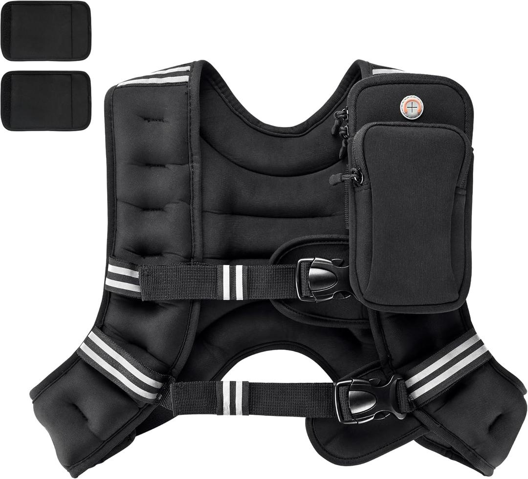 PACEARTH Weighted Vest,4lb/6lb/10lb/12lb/16lb/20lb/25lb/30lb Weight Vest with Reflective Stripe, Body Weight Vests Adjustable for Men, Women Workout, Strength Training, Running, Walking, Jogging (Black)