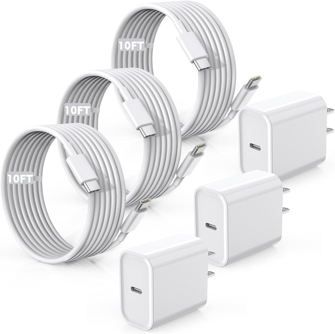 Fast Charger for iPhone 17/16/15 Charger,10FT Extra Long Fast Charging 3Pack Block USB-C to USB C Fast Charging Cable Cord for iPhone Air/17 Pro Max/iPhone 16 Pro/16 Plus/15 Pro Max,iPad Pro/Air/Mini