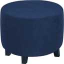 Round Ottoman Slipcover  Stretchable Footstool Cover with Elastic Bottom | Plush Velvet Fabric | Fits Storage Ottomans, Poufs & Stools (Navy, Medium)