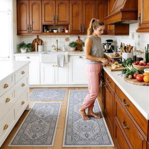 UKISS Boho Washable Kitchen Rugs Sets of 3, Non Slip Faux Wool Kitchen Mats for Floor, Thick Comfort Kitchen Floor Mat Carpet Runner Rugs for Hallway Laundry Indoor Entryway Holiday Decor