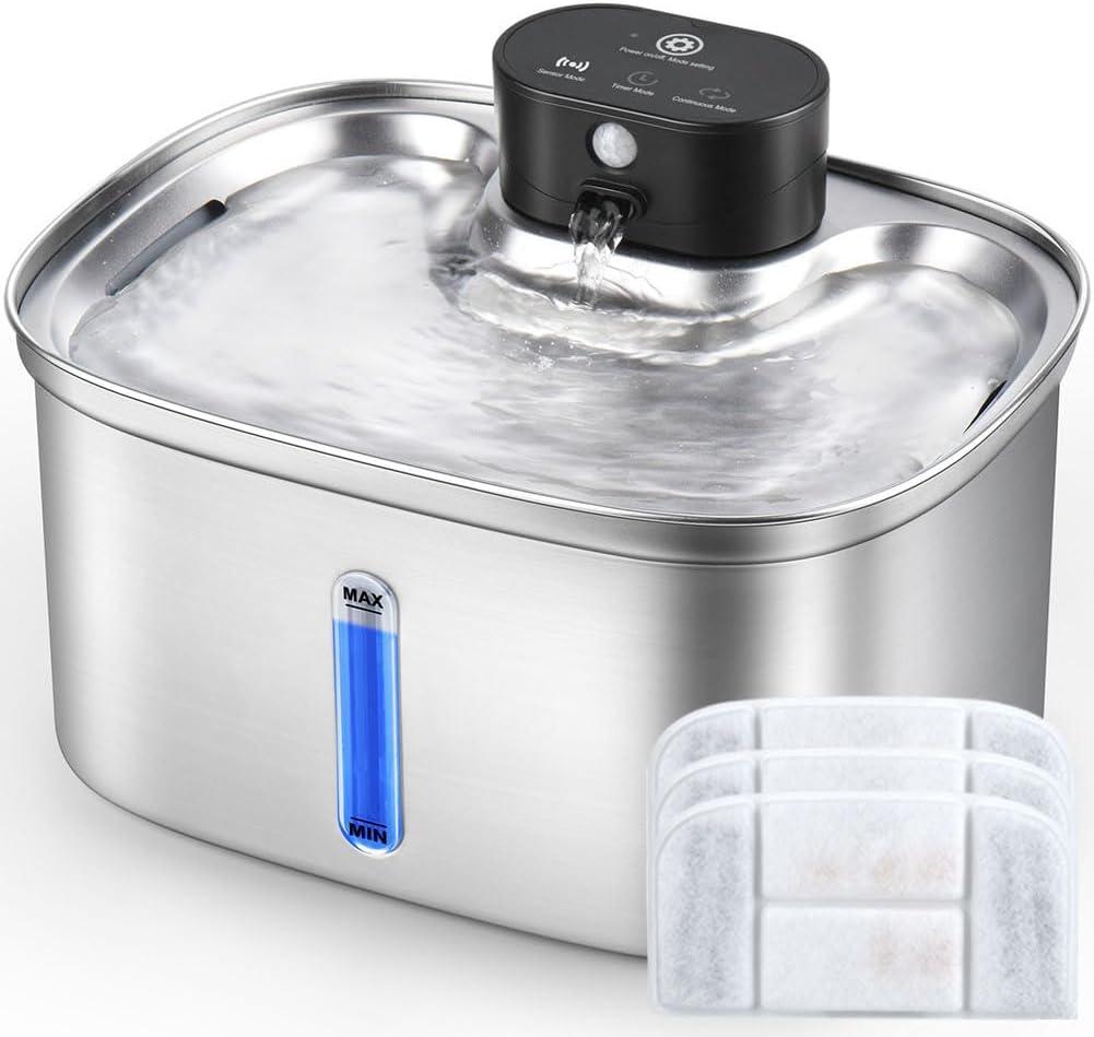 Wireless Cat Water Fountain Stainless Steel, 169oz/5L Cordless Smart Pet Water Fountain with 5000mAh Battery & Ultra Quiet Pump, Automatic Pet Water Dispenser for Cats & Dogs, 3 Filters