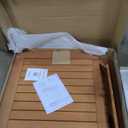 Walker Edison Dominica Contemporary Slatted Outdoor Dining Table, 34 Inch, Brown