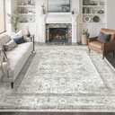 8x10 Area Rugs for Living Room, Stain Resistant Neutral Washable Rugs for Dining Room, Floral Vintage Non-Slip Thin Large Size Area Rug BlueBeige