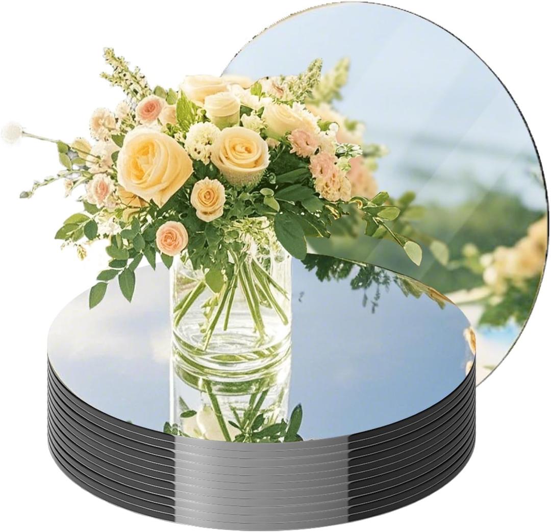 12PCS Round Mirror Plates for Centerpieces, Mirror Trays 12inch Flat Circle Mirrors for Tables Mirror Centerpieces, Circle Mirror Candle Plates for Table Centerpieces Wedding Party Centerpieces