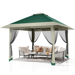 Garvee 13'x13' Pop Up Tent Outdoor Canopy Shelter with Mosquito Netting 4 Stanbags Instant Gazebo Tent for Lawn, Garden, Backyard Deck (Olive Green + Taupe)