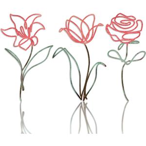 Oubasa 3 Pieces Metal Flowers Wall Art Decor, Rustic Farmhouse Metal Wall Ornament Arts Pink Minimalist Floral Decor for Bathroom Kitchen Bedroom Living Room, 6x10 Inches - Housewarming Gifts