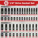 90PCS 1/4" Drive Impact Socket Set Metric 4-15mm and Standard SAE Size (5/32"-9/16"), with 72-Teeth Ratchet, Screwdriver Bit Set, Mechanics Tool Kit for Home Use and Automotive Repair