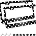2Pack White Black Racing Polka Dot Car License Plate Frames, Aluminum Car Tags Frame with Screws Caps