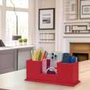 UnionBasic Desk Organizer, Desktop Caddy Leather Multi-compartment Pen Holder Office Stationer Organizer, Red