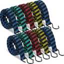 10 Pcs Long Bungee Cords with Hooks, Flat Bungee Cords Flat Bungee Rope Heavy Duty 77''-84''Inch Adjustable Extra Long for Outdoor Camping, Tarps, Bike Rack, Tent, Truck