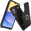 for Samsung Galaxy A15 5G Case with Card Holder and Strap for Women,Crossbody Lanyard,RFID Blocking,Ring Stand,Snap Clasp,Phone Wallet Cases 6.5 inch(Black)