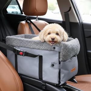 Console Dog Car Seat for Small Dogs,Small Dog Booster Seat for Car Washable Foldable Puppy Car Seat with Safe Protection Hooks Adjustable Straps and Storage Pocket Pet Up to 15lbs