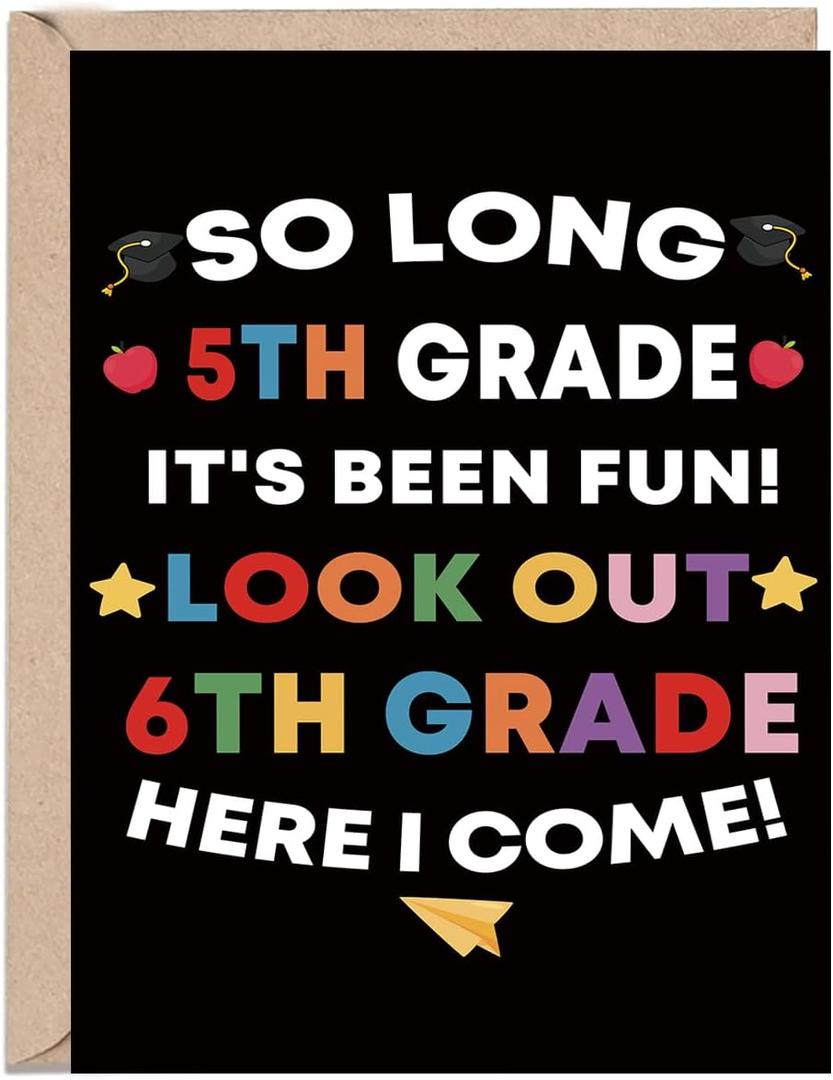 6 x OJsensai 5th Grade Graduation Card Gifts for Kids Boys Girls | Elementary School Graduation Card for Son Daughter Student5th Grade Card5th Grade Decoration Gifts,Heartfelt Inside Message