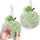Sophie & Panda Fuzzy Ball Hand Towels (Set of 2) - Dry Your Hands Instantly and conveniently with This Creative Hand Towel Fruit Themed Decorative Towels for Bathroom (Pack of 2, Green Apple)