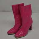 DREAM PAIRS Women's Square Toe Gogo Boots Elastic Ankle Boots High Chunky Block Heel Mid Calf Boots (6.5, Hot Pink)