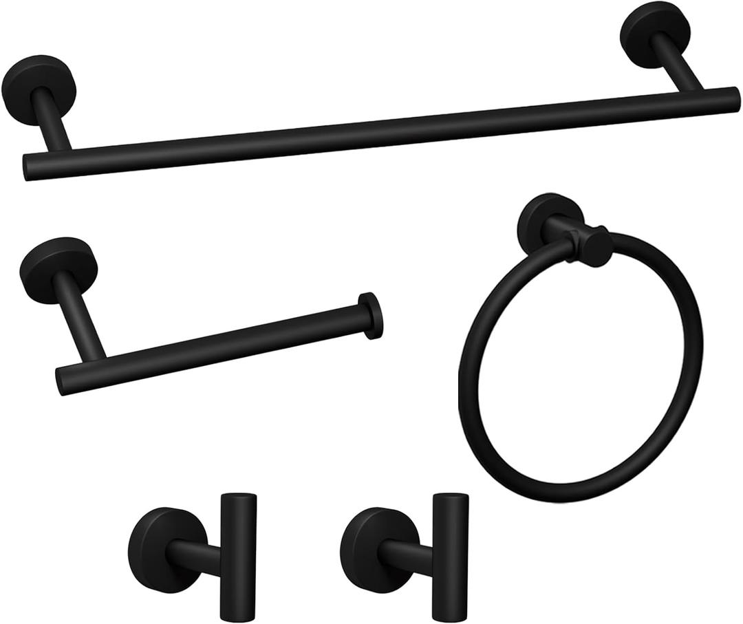 5-Pieces Matte Black Bathroom Accessories Set, Stainless Steel Bathroom Hardware Set, Bath Towel Bar Set, Towel Racks for Bathroom Wall Mounted.