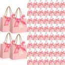 Colarr 60 Pcs Small Thank You Gift Bags Mini Party Favor Candy Bags with Handles and Bow Ribbon for Wedding Birthday Baby Shower Guest Valentines Day Party Supplies(Medium Pink Ribbon)