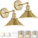 Gold Vintage Wireless Battery Operated Wall Sconces, Industrial Cordless Battery Powered Led Wall Lights Set of 2, Wall Lamp Fixture Indoor with Remote Control for Bedroom Farmhouse Gallery