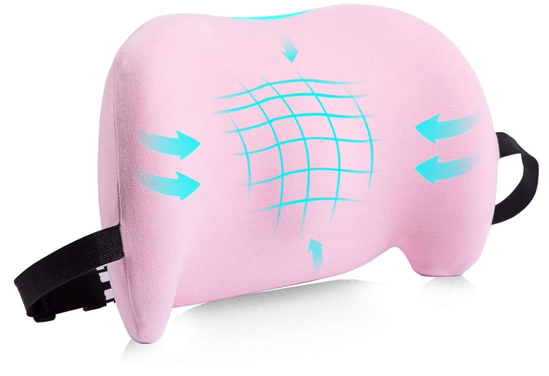 Lumbar Support Pillow for Office Chair, Car Lumbar Pillow Lower Back Pain Relief, Memory Foam Back Cushion with Adjustable Straps, Ergonomic Chair Back Pillow for Gaming Chair, Car, Bed (PINK)