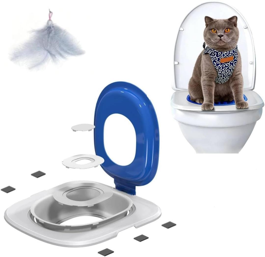Cat Toilet Training Kit Litter Box Trainer for Indoor Cats, Reusable Plastic Rings Fit Any Toilet, Stop Scooping Litter (Blue)