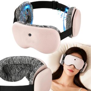 Fismool 5.4 Bluetooth Sleep Mask with 12 White Noises, 3D Sleep Headphones for Women Men 100% Pressure-Free & BlockOut,Wireless Eye Mask for Side Sleepers Travel (Pink)