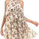 DRESSTELLS Women's Cocktail Ruffle Tiered Dresses, Formal Wedding Guest Holiday Party Halter Mini Dress L