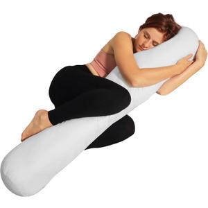 8” x 48” Round Body Pillow - Adjustable Bolster Pillow for Bed with Removable Cover - Body roll Pillow Maternity Pillow - White