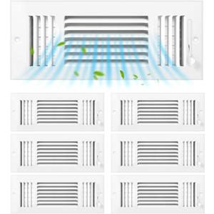 6 Pack White 4x12 Inch Interior Size Ceiling Vent Covers, 3 Way Adjustable Solid Steel Air Register, Sidewall & Wall Vent Cover for Home HVAC, Bathroom, Office, Toilet