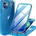 Miracase for iPhone 12/12 Pro Case 6.1 inch, Upgraded Full-Body Rugged Phone Bumper Case Cover with Built-in 9H Tempered Glass Screen Protector and Camera Protector, Glitter Blue