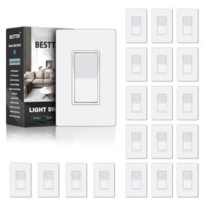BESTTEN 20 Pack 3 Way Decorator Light Switch with Screwless Wall Plate,15A 120/277V, Paddle Rocker Wall Switch, On/Off Interrupter, UL Listed, White