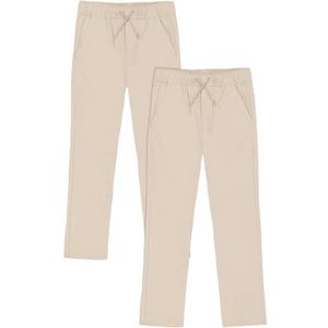 Boys' School Uniform Pull on Stretch Twill Pants, Drawstring Waist, Multipack (8, Khaki/2-pack)