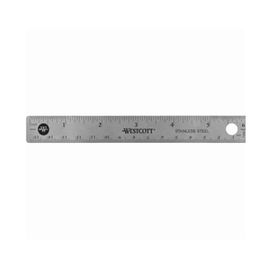 Westcott 6" Stainless Steel Rulers, 6" Length x 0.8" Width, 1/16, 1/32 Graduations, Metric, Imperial Measuring System, Stainless Steel, Stainless Steel, 12 / Box