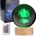 3D The Tree of Life Crystal Ball Night Light with 16 Color LED Wooden Base with Remote Control3.15 Inch The Tree of Life Glass BallCool Desk Decor Gifts for Kids Girls Boys Friends Fans