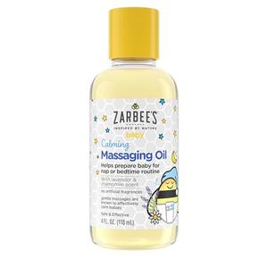 Zarbee's Baby Massage Oil, Calming and Soothing with Lavender and Chamomile to Help Sleep, 4oz Bottle