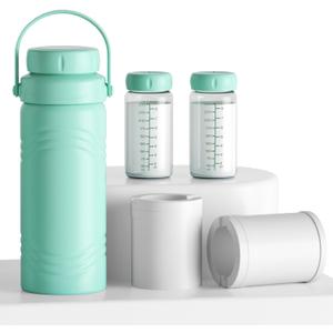 Portable Breast Milk Cooler Bottle, Rapid-cooling Breast Milk, Cooling for 24H Compact Design Travel Breastmilk Cooler 17oz Breastmilk Storage Bottles with 2pcs Inner Bottles, Breastfeeding Essentials (Pistachio)