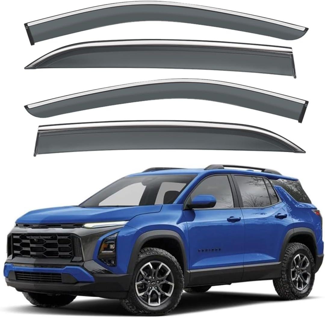 VESUL Compatible with 2025 2026 Chevy Equinox (NOT for EV) Window Deflectors OEM-Style Rain Guards 4-Piece Set No-Drills Installation Smoke Tinted Windshield Vent Visors 304 Stainless Steel Trim