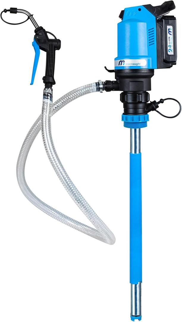 Macnaught BOP Battery Operated Oil Pumps - 16 to 55 Gallon, 5FT Hose, On-Demand Nozzle for Oil, ATF, Coolant, Hydraulic Fluids  (16-55 Gal Complete Starter Kit)