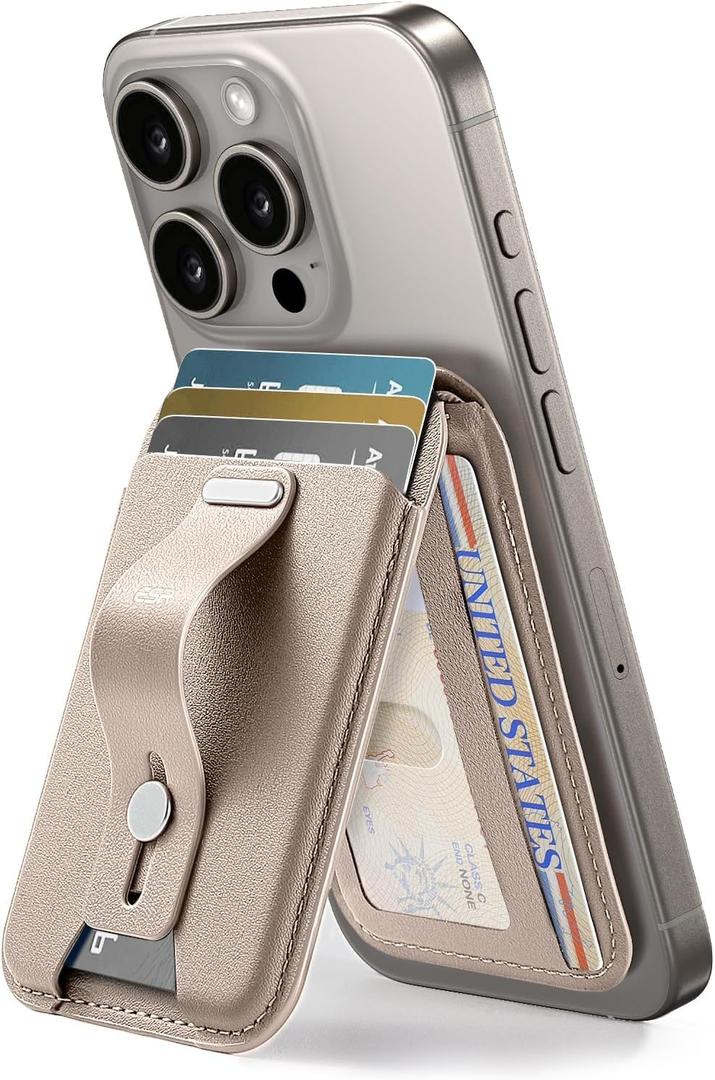 ESR Aura for MagSafe Wallet, 5 Card Holder with Adjustable Stand, RFID-Blocking, Secure Grip, Magnetic Wallet for iPhone 17/16/15/14/13/12, Not for Mini, Not Find My Compatible, Desert Titanium